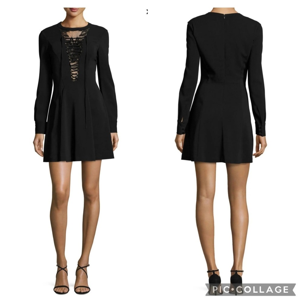 A.L.C. Wares Dress Black Ponte Long Sleeve Lace Up Front Mini 2